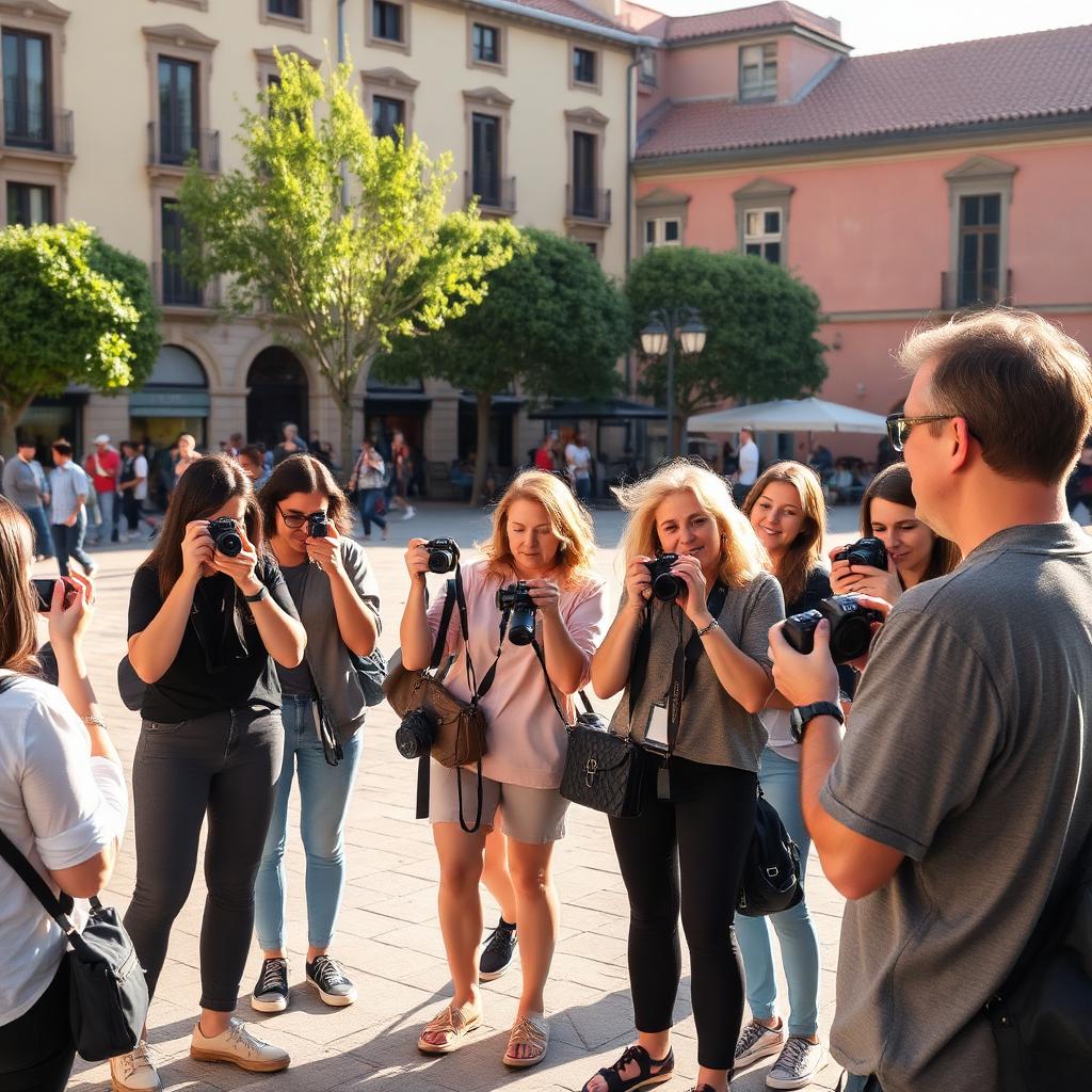 Participantes de un curso de fotografía practicando juntos al aire libre